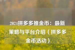 2024拼多多推金币：最新策略与平台介绍（拼多多金币活动）  第1张