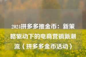 2024拼多多推金币：新策略驱动下的电商营销新潮流（拼多多金币活动）  第1张