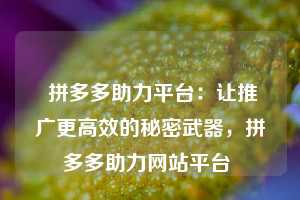  拼多多助力平台：让推广更高效的秘密武器，拼多多助力网站平台 第1张